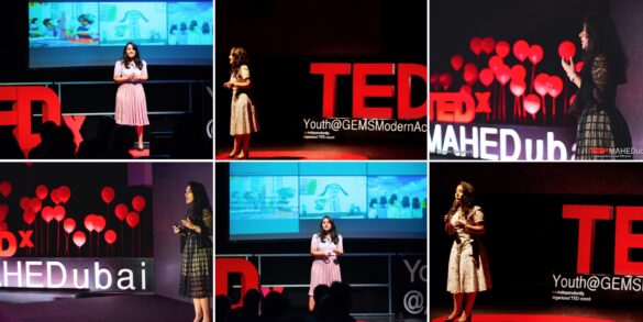 A Collage of Naomi DSouzas giving 3 TED talks